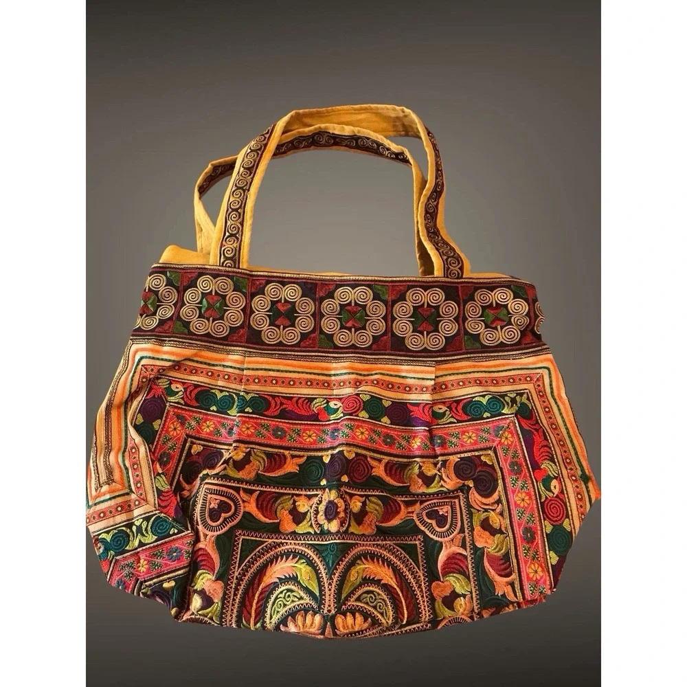 Large Handbag Handmade Thai Hmong Embroidered Tote Bohemian Shoulder Bag‎ - Picture 2 of 5